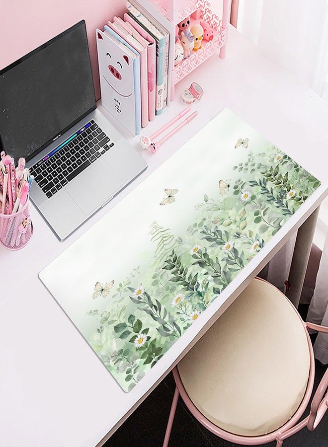 LB Sage Green Plant Large Mouse Pad White Flower with Butterfly Extended Keyboard Pad Non-Slip Base XL Gaming Mousepad Big Desk Mat for Home Office Work,31.5x15.7 Inch - Image 5