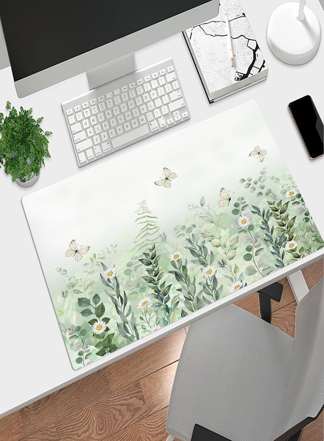LB Sage Green Plant Large Mouse Pad White Flower with Butterfly Extended Keyboard Pad Non-Slip Base XL Gaming Mousepad Big Desk Mat for Home Office Work,31.5x15.7 Inch - Image 4