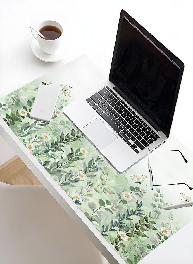 LB Sage Green Plant Large Mouse Pad White Flower with Butterfly Extended Keyboard Pad Non-Slip Base XL Gaming Mousepad Big Desk Mat for Home Office Work,31.5x15.7 Inch - Image 3