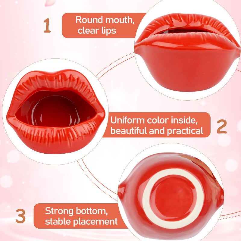 Trycooling Ceramic Red Lips Lipstick Ring Holder Jewelry Tray Rack Decorative Cosmetic Storage Display Holder Desktop Hairpin Storage Organizer Birthday Choice (Light Red) - Image 5