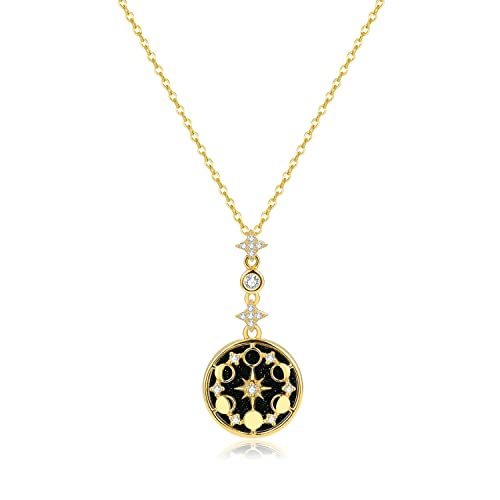 SLOONG 925 Sterling Silver Blue Sandstone Moon Phase Necklace 18K Gold Plated Necklace Birthday Gift for Women Girlfriend - Image 1