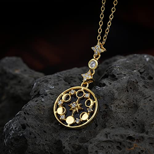 SLOONG 925 Sterling Silver Blue Sandstone Moon Phase Necklace 18K Gold Plated Necklace Birthday Gift for Women Girlfriend - Image 4