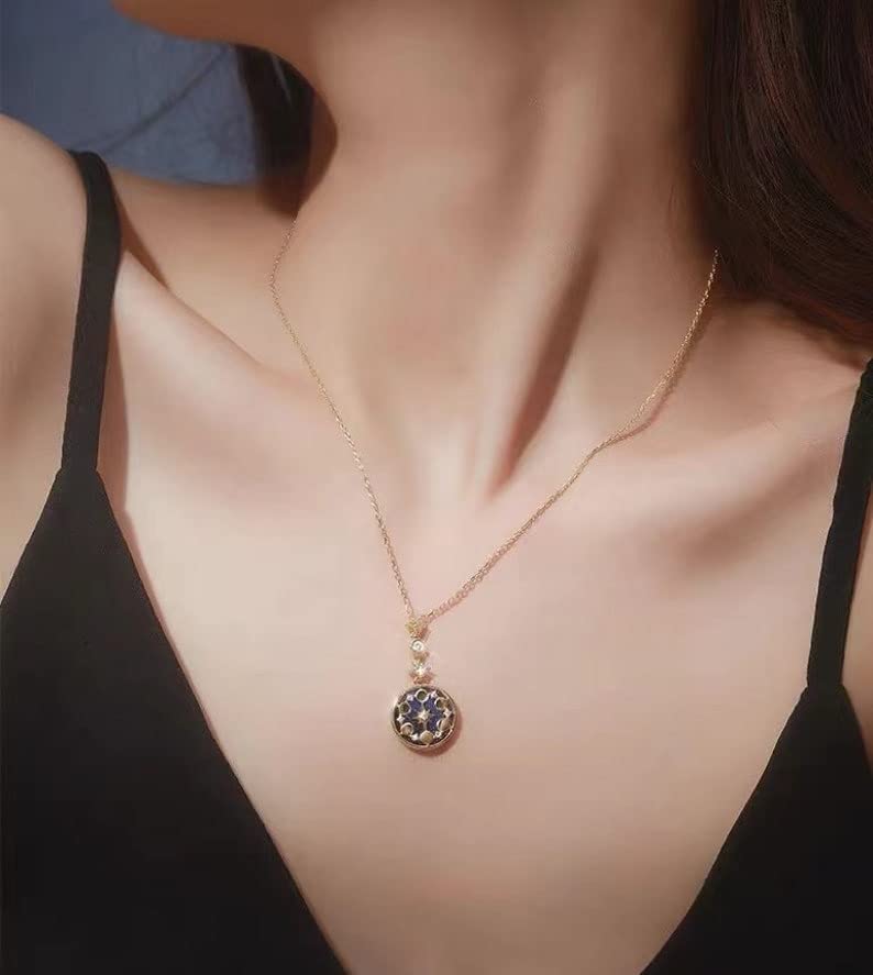 SLOONG 925 Sterling Silver Blue Sandstone Moon Phase Necklace 18K Gold Plated Necklace Birthday Gift for Women Girlfriend - Image 2