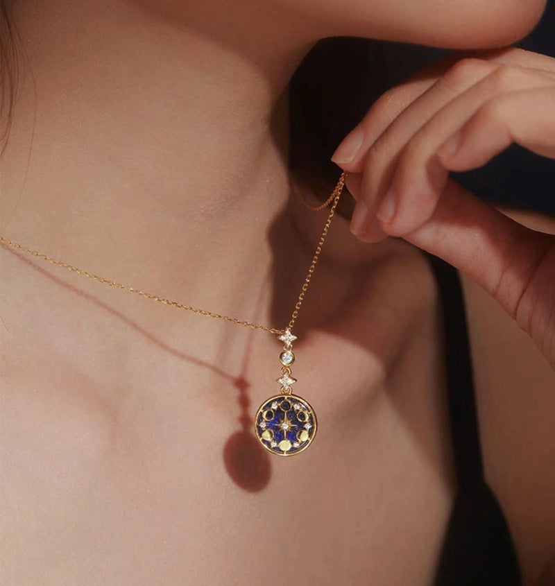 SLOONG 925 Sterling Silver Blue Sandstone Moon Phase Necklace 18K Gold Plated Necklace Birthday Gift for Women Girlfriend - Image 3
