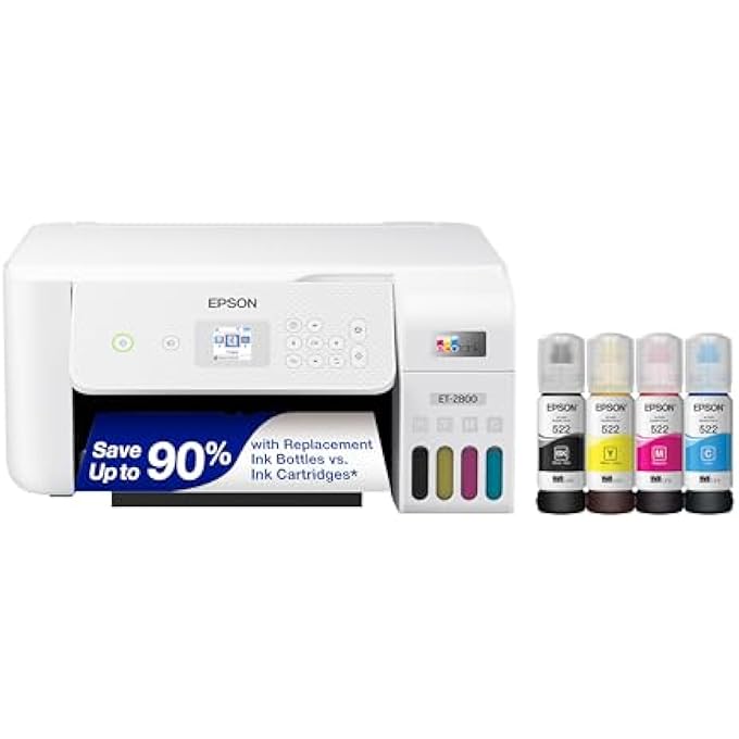 ECOTANK WIRELESS COLOR ALL IN ONE CARTRIDGE FREE SUPERTANK PRINTER WITH SCAN AND COPY THE IDEAL BASIC HOME PRINTER WHITE, ET-2800 WHITE, MEDIUM - Image 1