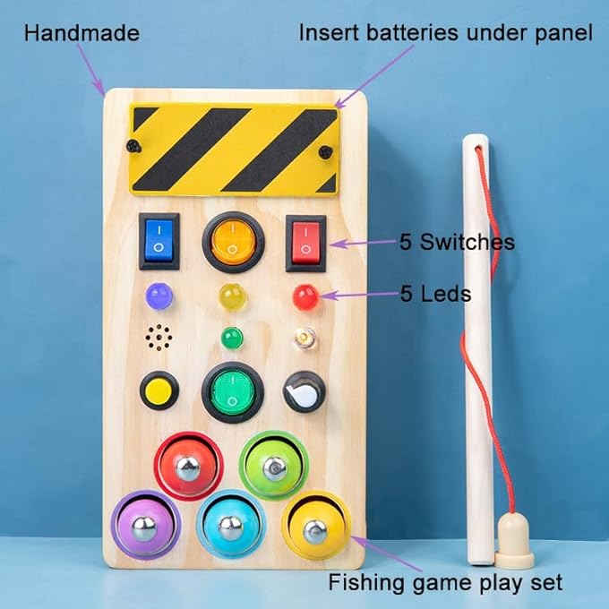 MONTESSORI BUSY BOARD LED LIGHT WITH BUTTONS WOODEN ACCESSORY TOY FOR EDUCATIONAL ACTIVITIES LEARNING GAMES - Image 3