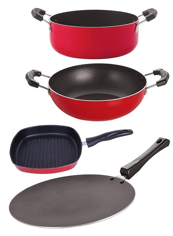 Nirlon Nonstick Coating Aluminium Heat Resistance Cookware Gift Set for with Bakelite Handle for Superior Grip (1 Concave Tawa 27.5cm /1 Kadhai 2.5 LTR/1 Grill Pan 24.5cm/1 Casserole 3.1 LTR) - Image 1