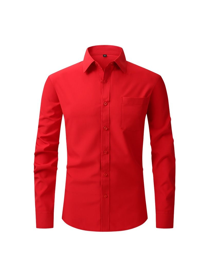 Loquat Thin Long Sleeved Slim Fitting Solid Color Men's Shirt - Image 1