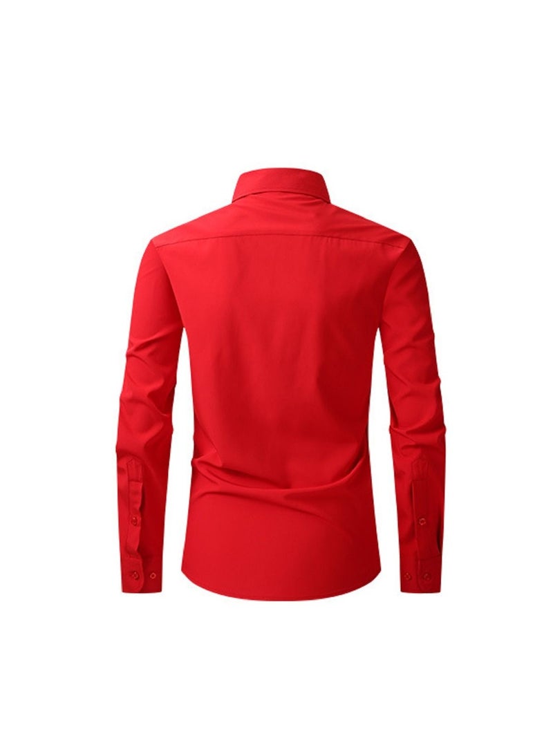 Loquat Thin Long Sleeved Slim Fitting Solid Color Men's Shirt - Image 2
