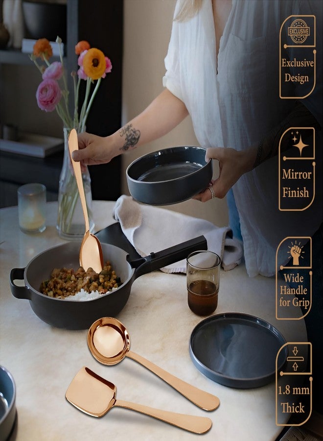 Parage 3 Pieces Stainless Steel Rose Gold Serving Spoons Set for Dining Table/Kitchen, 1.8 mm Heavy Gauge (1 Soup Ladle (Karchi), 1 Solid Spoon (Chamcha), 1 Rice Spoon), Rose Gold (Pack of 3) - Image 5