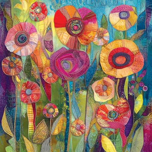 Springbok Patchwork Petals 500 Piece Jigsaw Puzzle for Adults Quilted Flowers Unique Cut Pieces Made in USA - Image 1