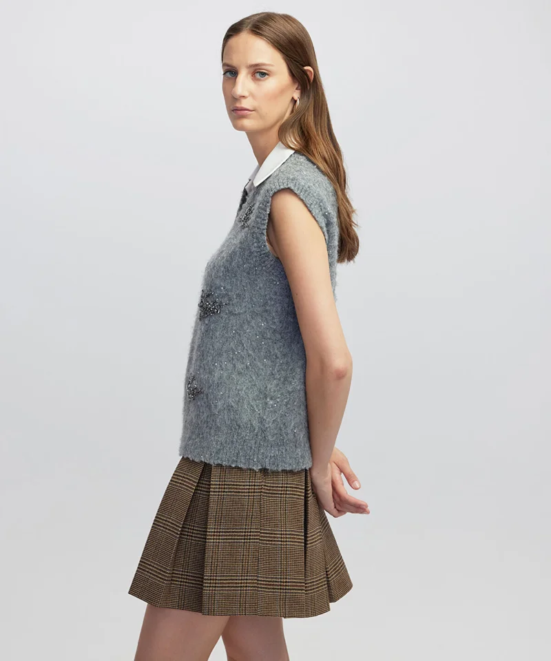 Ipekyol  Embellished Vest with Contrast Collar for Women | Best Price UAE