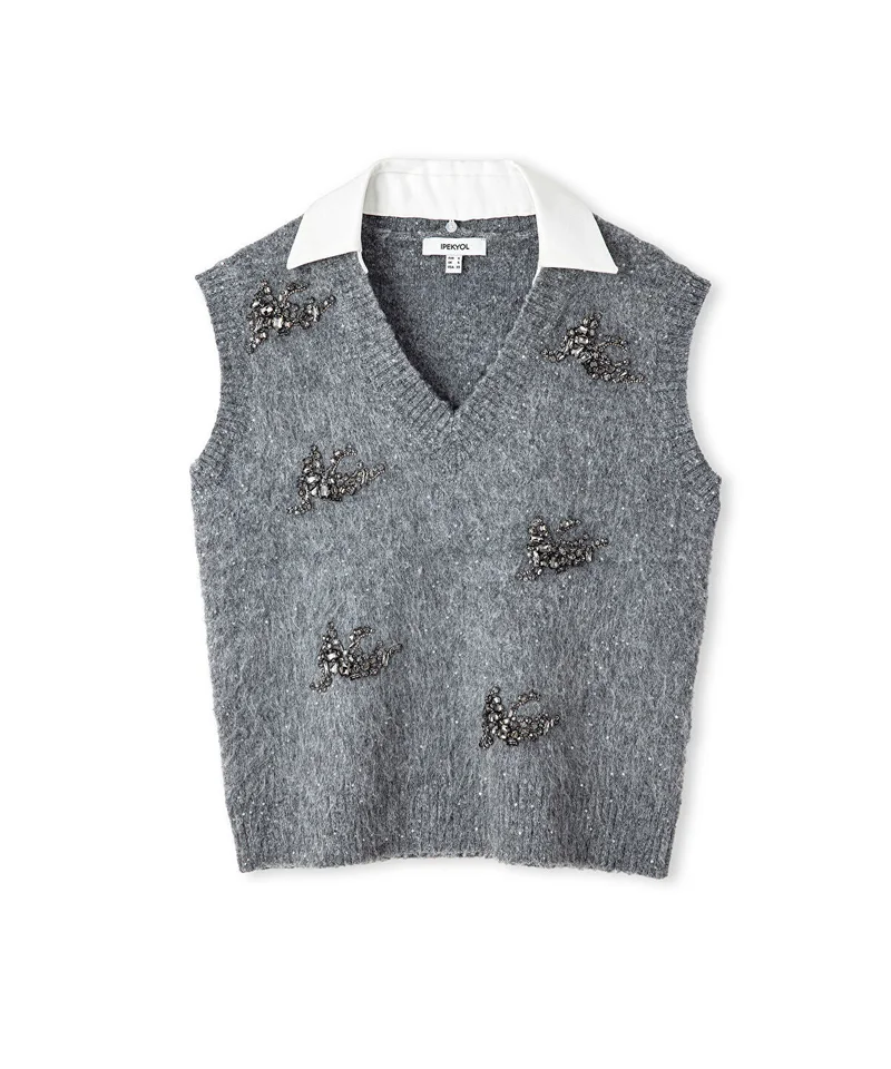 Ipekyol  Embellished Vest with Contrast Collar for Women | Best Price UAE