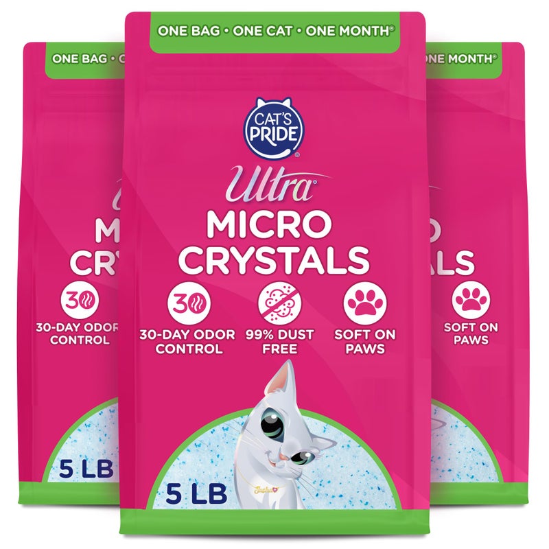 Ultra Micro Crystals Premium Cat Litter - 99.9% Dust Free, Soft on Paws, Fragrance Free - 15 Lbs. Total (3pk of 5 Lbs.) - Image 1