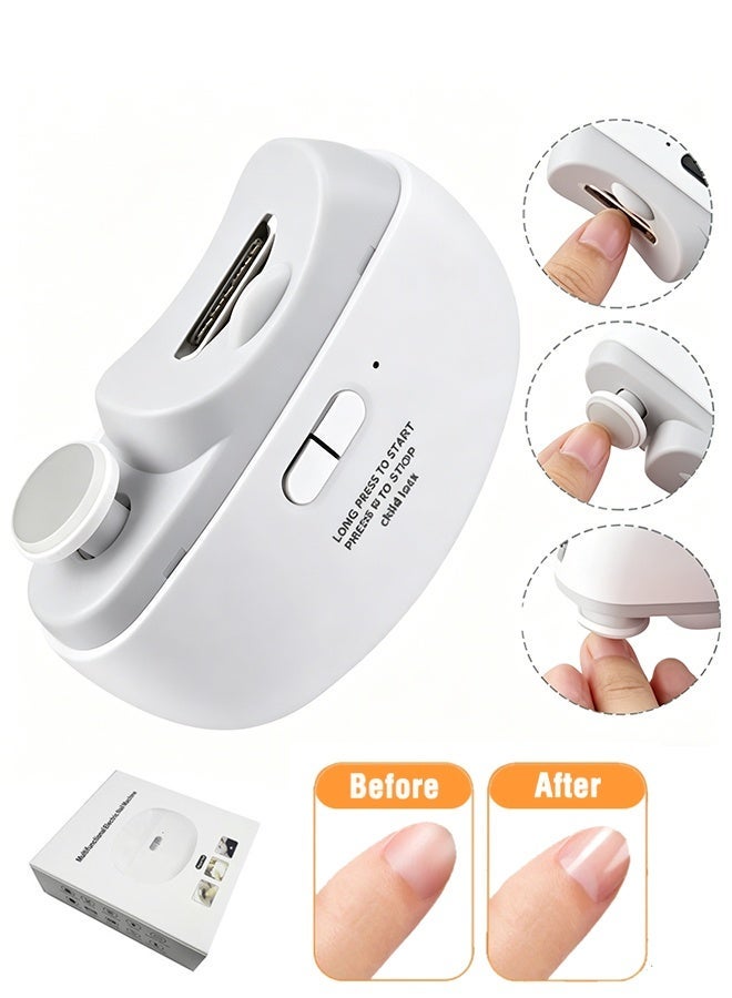 Electric Nail Clipper Electric Safety Nail Clipper with LED Light  2-in-1 USB Rechargeable Safety Fingernail Trimmer Nail Cutter Manicure for Baby Elderly Care Tools 500mAh USB-C Low-Noise Nail Cutter with Debris Catcher Electric Automatic Nail Clipper for Kids Elderly All Family White - Image 1