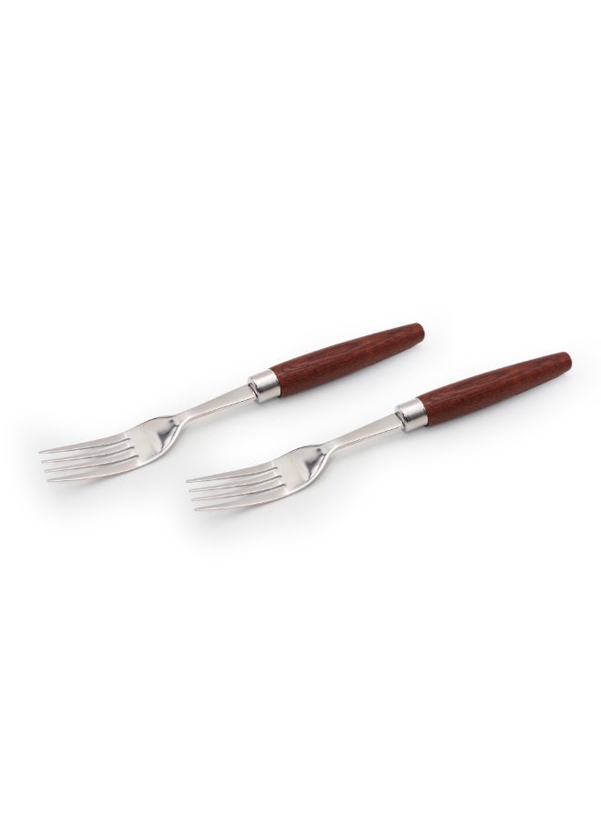 BERAM Woodland Steel Dining Fork, Mirror Polished Flatware with Wooden Handles, Dinner, Salad and Dessert Fork, Table Cutlery for Daily Use - Image 1