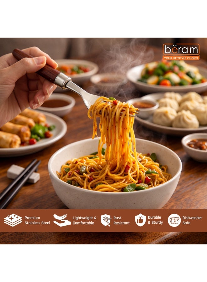 BERAM Woodland Steel Dining Fork, Mirror Polished Flatware with Wooden Handles, Dinner, Salad and Dessert Fork, Table Cutlery for Daily Use - Image 4