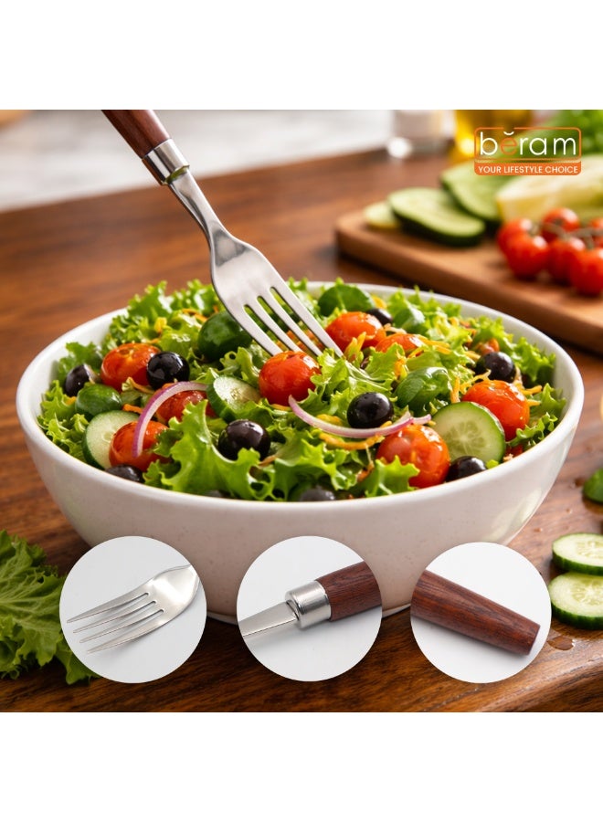 BERAM Woodland Steel Dining Fork, Mirror Polished Flatware with Wooden Handles, Dinner, Salad and Dessert Fork, Table Cutlery for Daily Use - Image 3