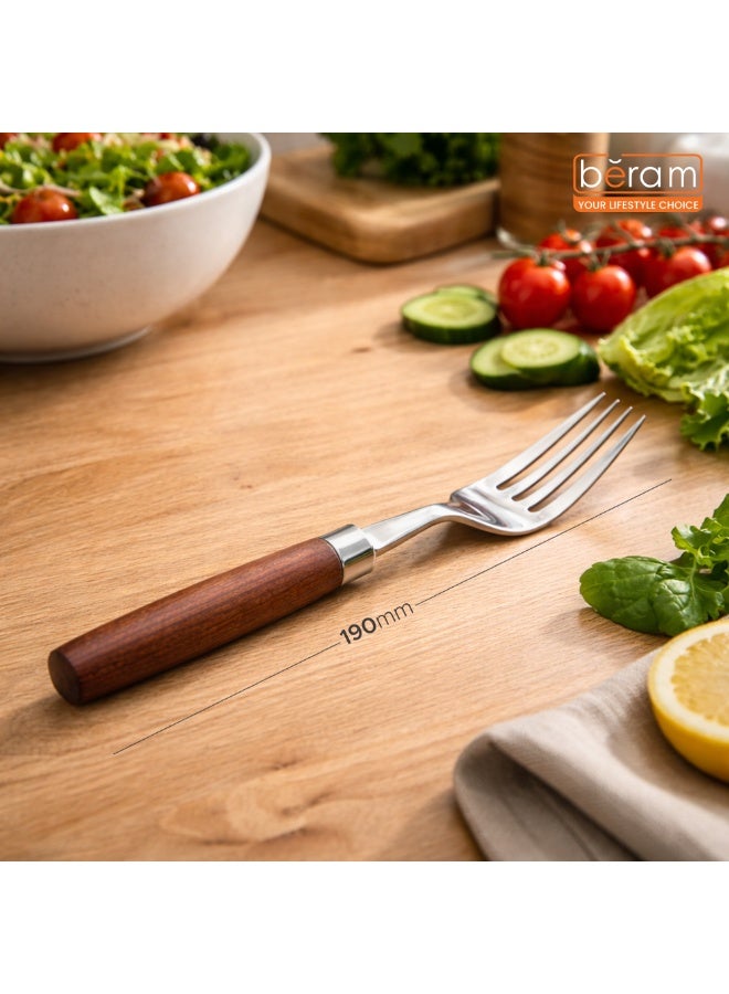BERAM Woodland Steel Dining Fork, Mirror Polished Flatware with Wooden Handles, Dinner, Salad and Dessert Fork, Table Cutlery for Daily Use - Image 5