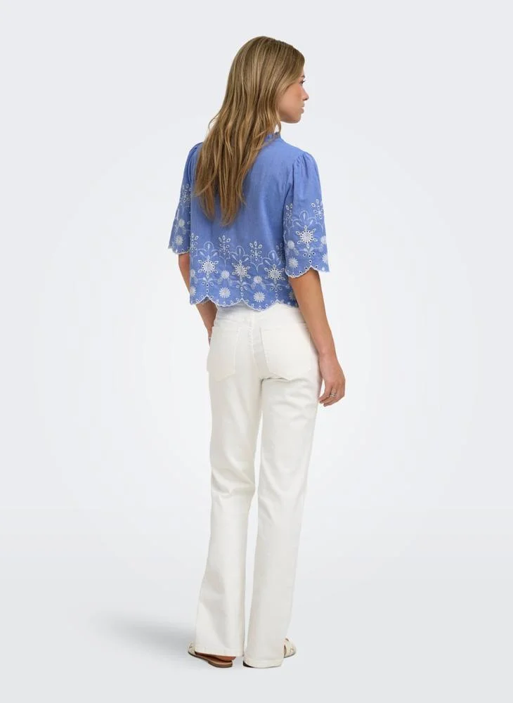 Only Onlmiffy Short Sleeve Embroidered Tie Top