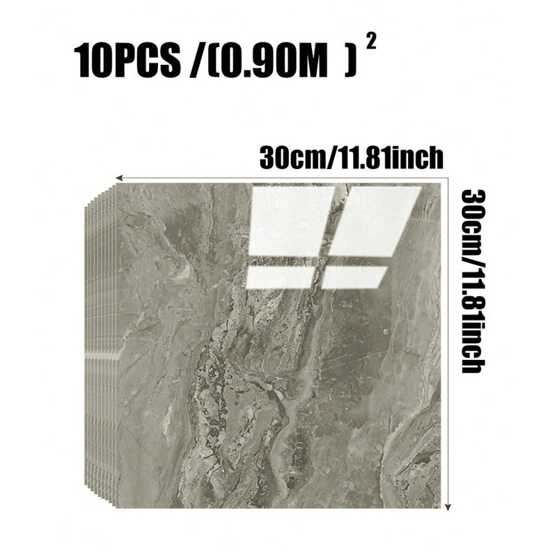 Chejiaye 10pcs Marble Peel and Stick Backsplash Waterproof Washroom Wall Panels, Peel and Stick Tile, PVC Wall Panels for Kitchen (Grey Marble Tiles, 11.8" x 11.8" x2.5MM x 10Pack) - Image 4