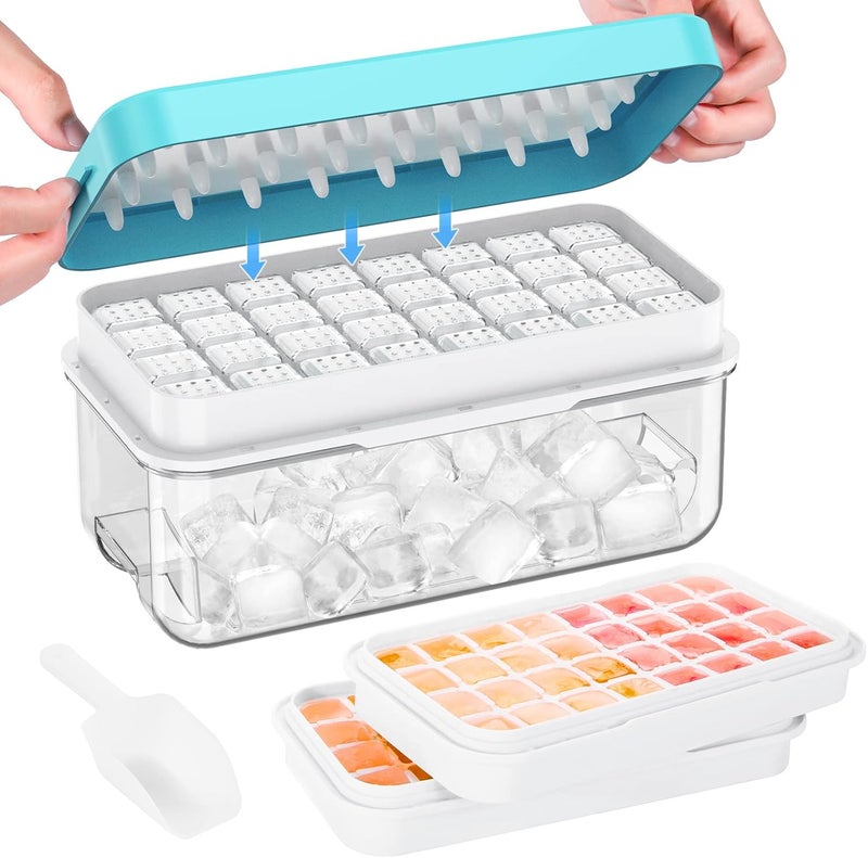 PHINOX Ice Cube Tray with Lid and Bin, PHINOX 64 pcs Ice Trays for Freezer, Ice Cube Trays for Freezer with 2 trays, Container, Lid & Ice Scoop, BPA Free - Image 1