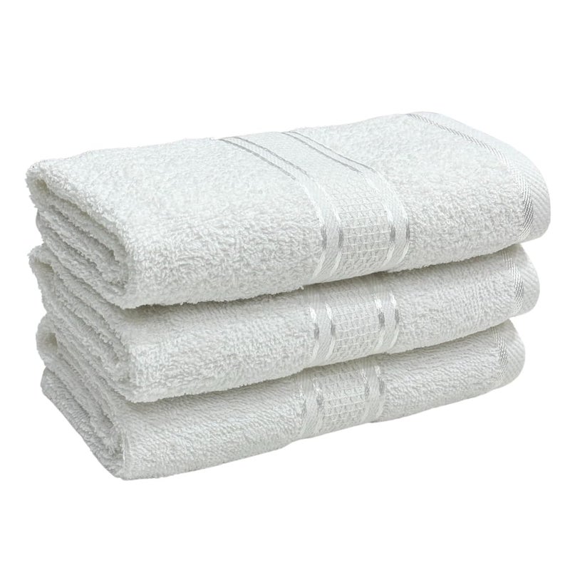 STAMIO مجموعة مناشف يد قطنية STAMIO 425 GSM من 3 قطع، 40 × 60 سم للرجال، النساء، المنزل، الصالة الرياضية، حوض الغسيل | ناعمة، ماصة، سريعة الجفاف، بحجم كبير كامل | حافة حريرية، بيضاء - Image 1
