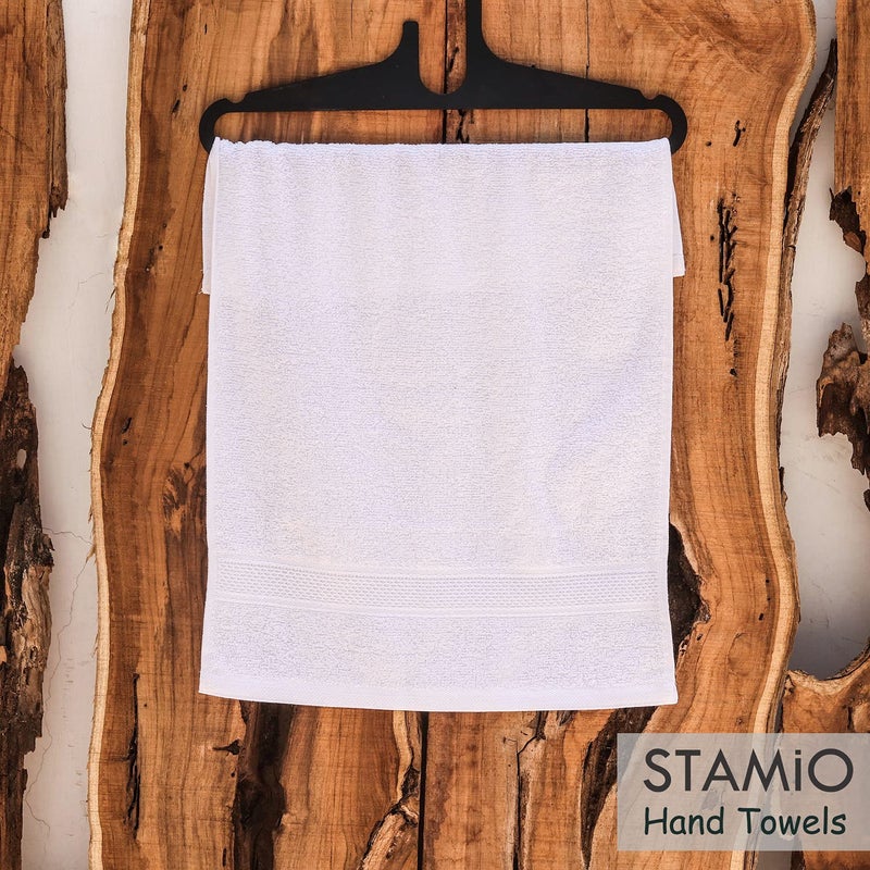 STAMIO مجموعة مناشف يد قطنية STAMIO 425 GSM من 3 قطع، 40 × 60 سم للرجال، النساء، المنزل، الصالة الرياضية، حوض الغسيل | ناعمة، ماصة، سريعة الجفاف، بحجم كبير كامل | حافة حريرية، بيضاء - Image 3