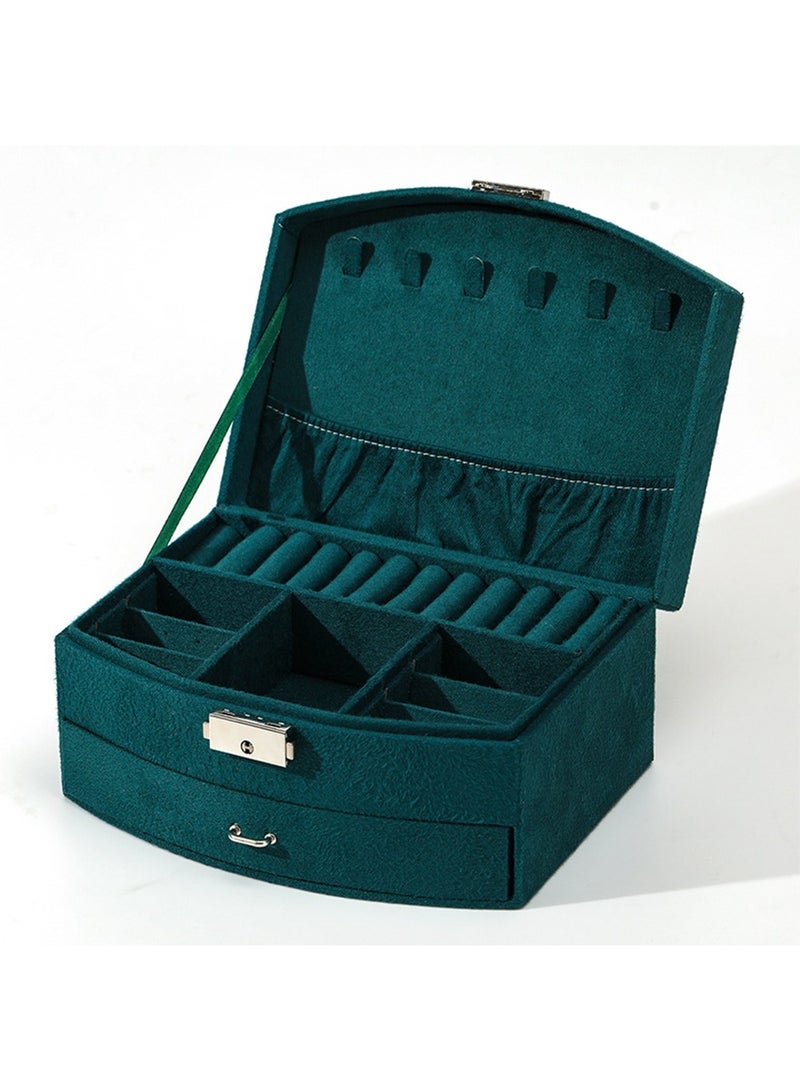 السيدات الفانيلا مربع مجوهرات جامع ، 2 طبقة عرض كبير تخزين مربع السفر مجوهرات حامل ، قلادة ، والقرط ، سوار ، خاتم التقسيم - الرجعية الخضراء - Image 2