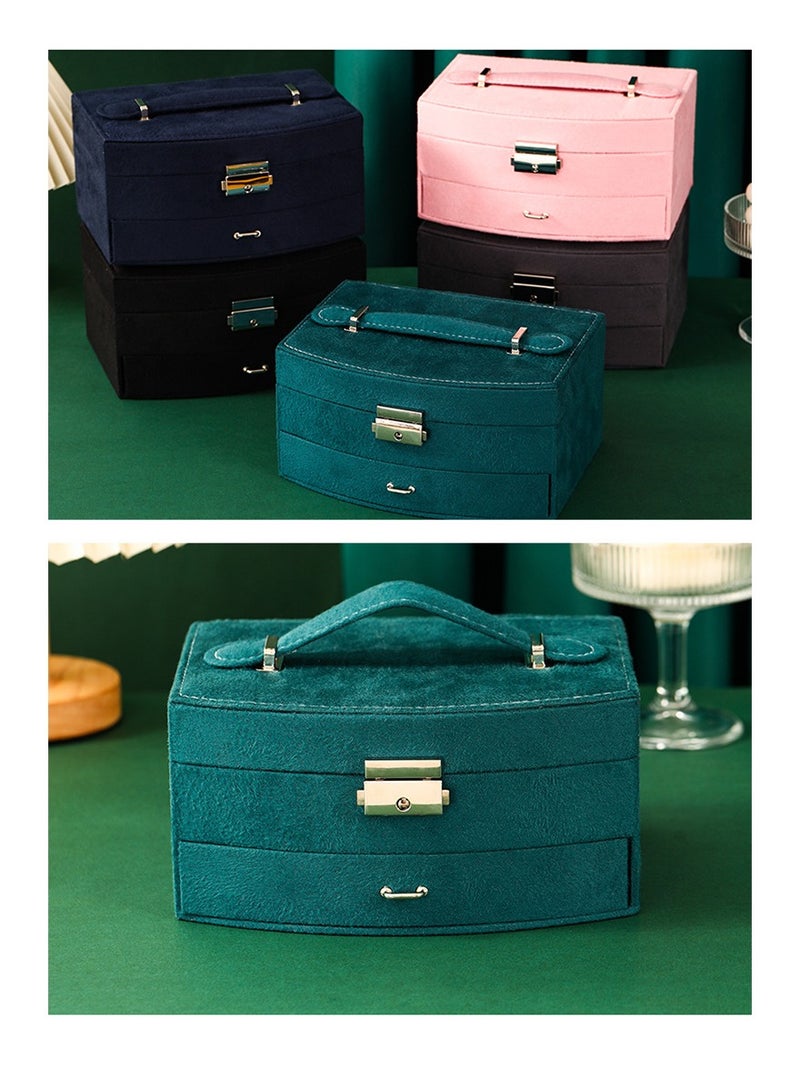 السيدات الفانيلا مربع مجوهرات جامع ، 2 طبقة عرض كبير تخزين مربع السفر مجوهرات حامل ، قلادة ، والقرط ، سوار ، خاتم التقسيم - الرجعية الخضراء - Image 4