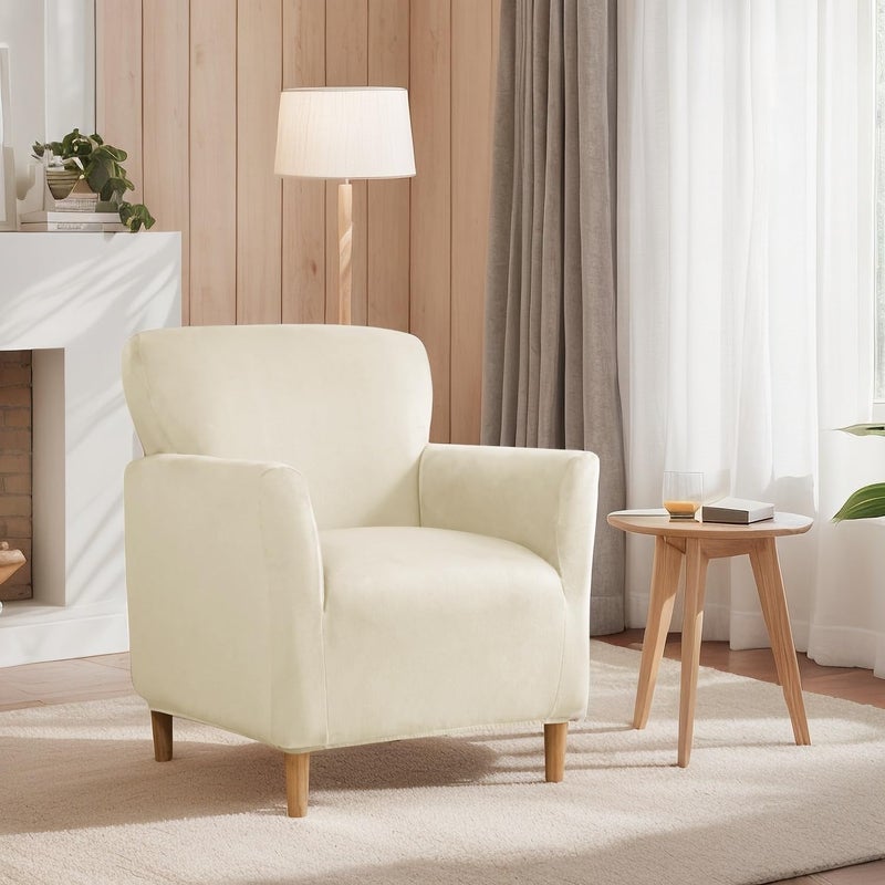 SONNACH Stretch Chair Covers with Arms 1-Piece Banquet Armchair Slipcover Velvet Mid Century Modern Armchair Slipcover Anti-Slip Furniture Protector for Living Room Friendly for Kids Pets (Beige) - Image 2