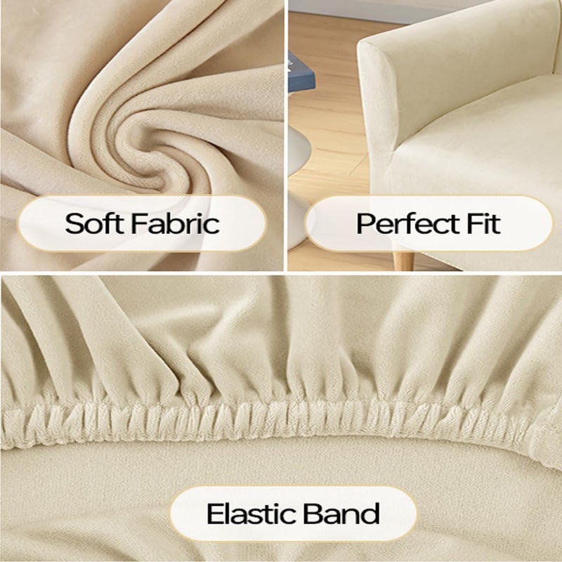 SONNACH Stretch Chair Covers with Arms 1-Piece Banquet Armchair Slipcover Velvet Mid Century Modern Armchair Slipcover Anti-Slip Furniture Protector for Living Room Friendly for Kids Pets (Beige) - Image 5