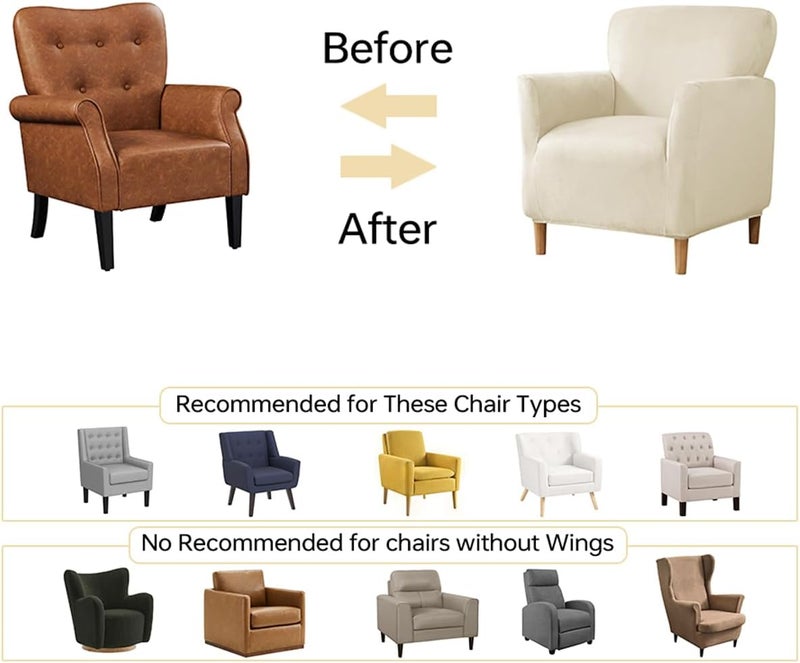 SONNACH Stretch Chair Covers with Arms 1-Piece Banquet Armchair Slipcover Velvet Mid Century Modern Armchair Slipcover Anti-Slip Furniture Protector for Living Room Friendly for Kids Pets (Beige) - Image 4