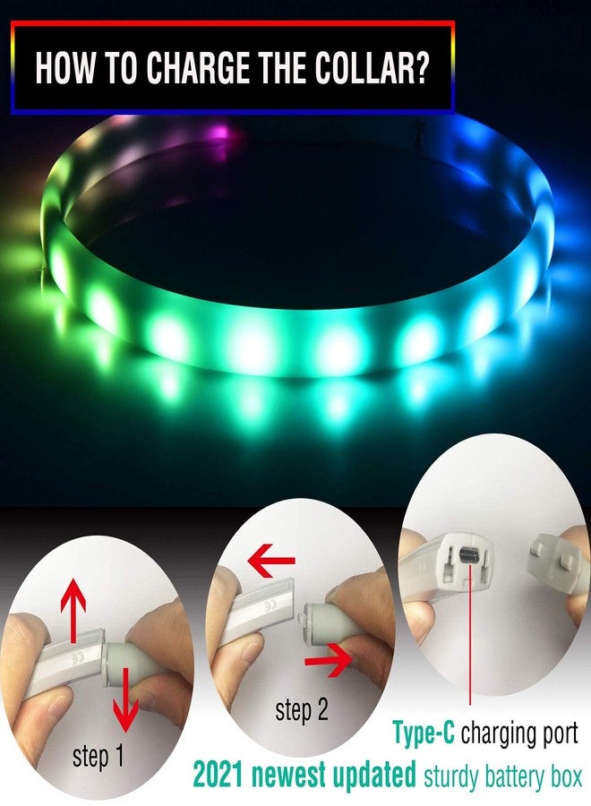 GS GLOWSEEN Led Dog Collar Rechargeable USB-C, Super Bright Multi-Color Light Up Collar, Weatherproof Lighted Safety Dog Collar Light for Night Walking,Size Cuttable for Large Medium Small Dogs - Image 4