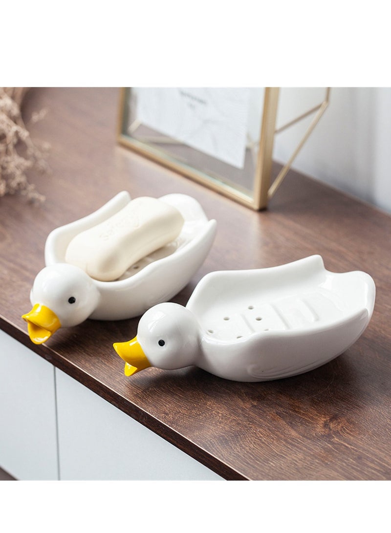 Luckam Ceramic Soap Dishes, Cute Cartoon Duck Soap Tray, Self Draining Soap Holder for Shower Bathroom Bathtub Kitchen Sink, Ceramic Tray Holder - Image 5