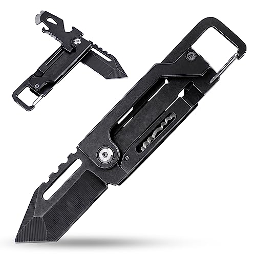 edcfans Keychain Knife, Carabiner Multitool, Tanto Pocket Knife with Key Clip, Box Cutter, Can/Bottle Opener, Screwdriver Wrench, Pry Tools, EDC Hiking Camping Gear, Gifts for Men Women Everyday Carry - Image 1