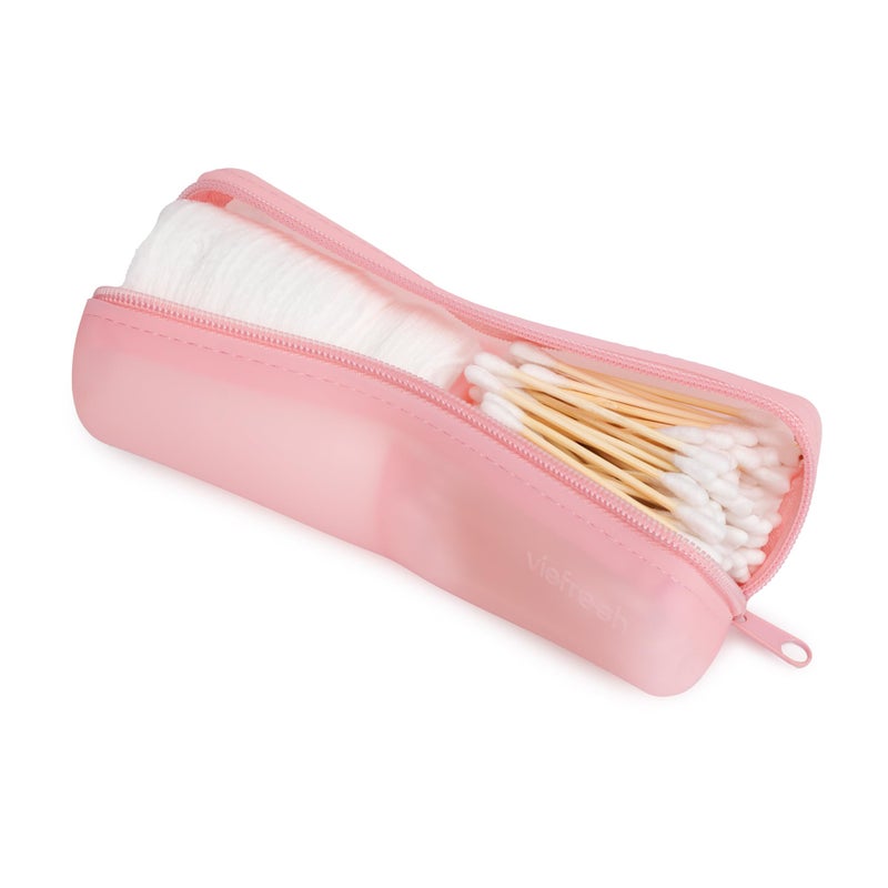 Visfresh Cotton Round Swab Travel Case, 2 in 1 Portable Hair Accessories Organizer, Hair Tie and Bobby Pin Holder, Travel Qtips Case, Purse Organization, Floss Holder (Pink) - Image 1