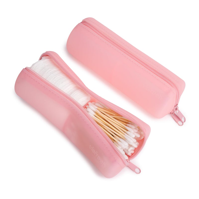 Visfresh Cotton Round Swab Travel Case, 2 in 1 Portable Hair Accessories Organizer, Hair Tie and Bobby Pin Holder, Travel Qtips Case, Purse Organization, Floss Holder (Pink) - Image 2