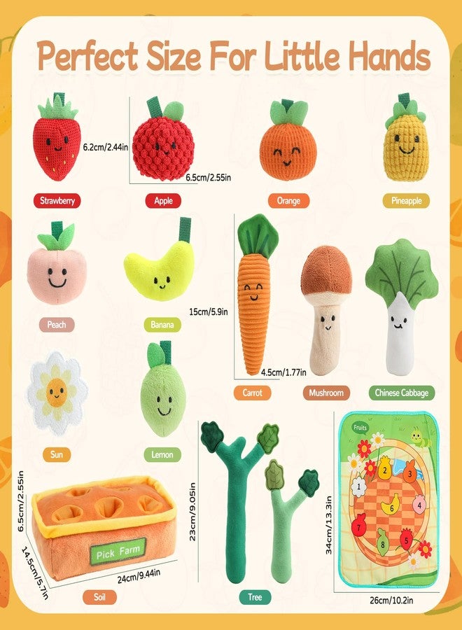 Mini Tudou Baby Toys 6-12 Months-Fruits Veggies Farm Stuffed Toys 15PCS-Sensory Educational Toy Mushroom Carrot with Rattle Squeaker Crinkle Texture Color Shape Number Matching Gifts - Image 4