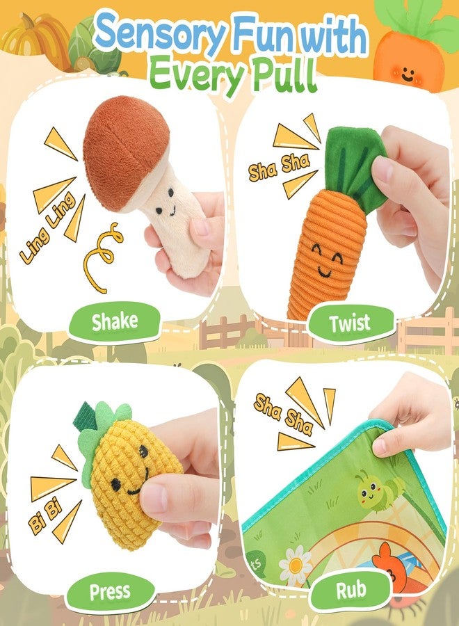 Mini Tudou Baby Toys 6-12 Months-Fruits Veggies Farm Stuffed Toys 15PCS-Sensory Educational Toy Mushroom Carrot with Rattle Squeaker Crinkle Texture Color Shape Number Matching Gifts - Image 3