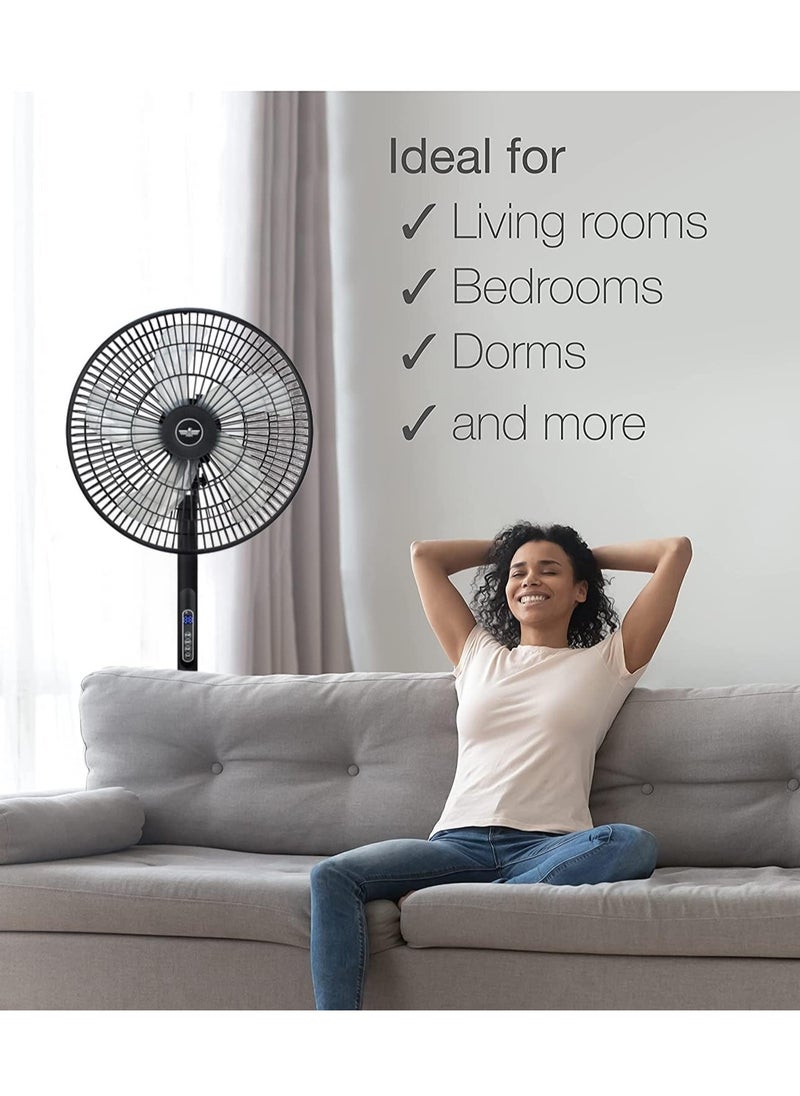 Generic - Oscillating Standing Fan with Remote Control Timer 8 Speeds Adjustable Pedestal Fans 16 Inch Quiet Portable Floor Fan for Bedroom Living Room Home and Office (Black) - Image 1