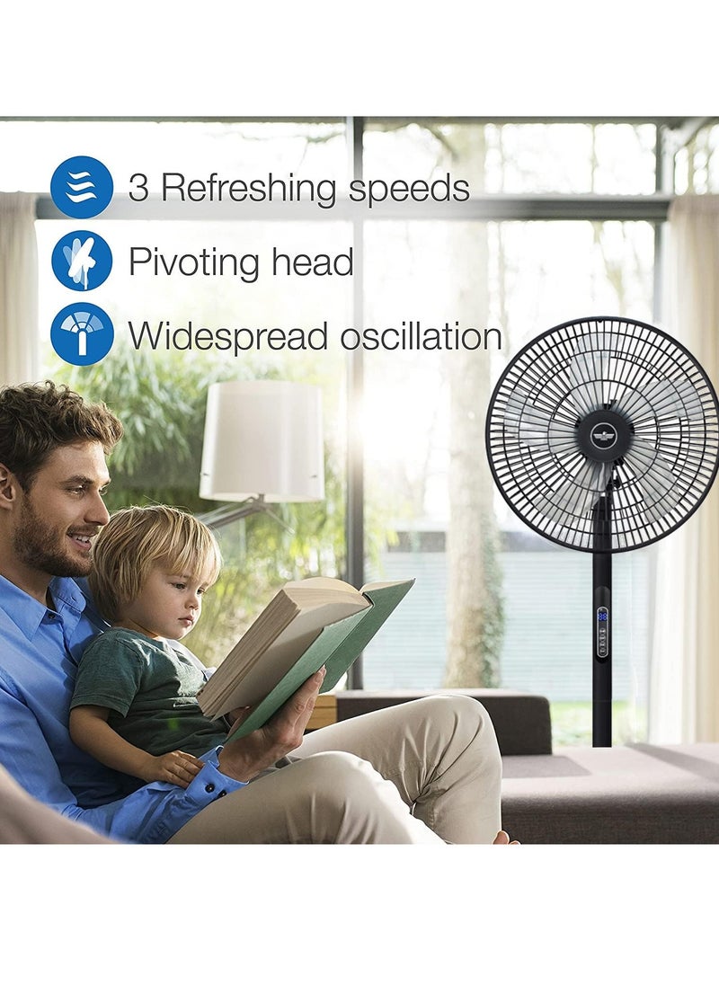 Generic - Oscillating Standing Fan with Remote Control Timer 8 Speeds Adjustable Pedestal Fans 16 Inch Quiet Portable Floor Fan for Bedroom Living Room Home and Office (Black) - Image 1