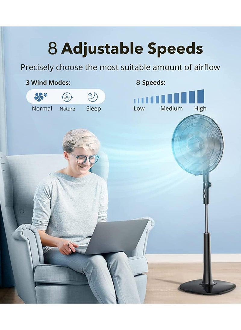 Generic - Oscillating Standing Fan with Remote Control Timer 8 Speeds Adjustable Pedestal Fans 16 Inch Quiet Portable Floor Fan for Bedroom Living Room Home and Office (Black) - Image 1