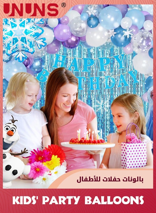UNUNS Frozen Birthday Party Supplies,68Pcs Frozen Party Balloons Decorations,Girls Princess Happy Birthday Decoration,Frozen Backdrop Snowflake Balloon Garland Arch Kit,Theme Party Frozen Banner Balloons - Image 2