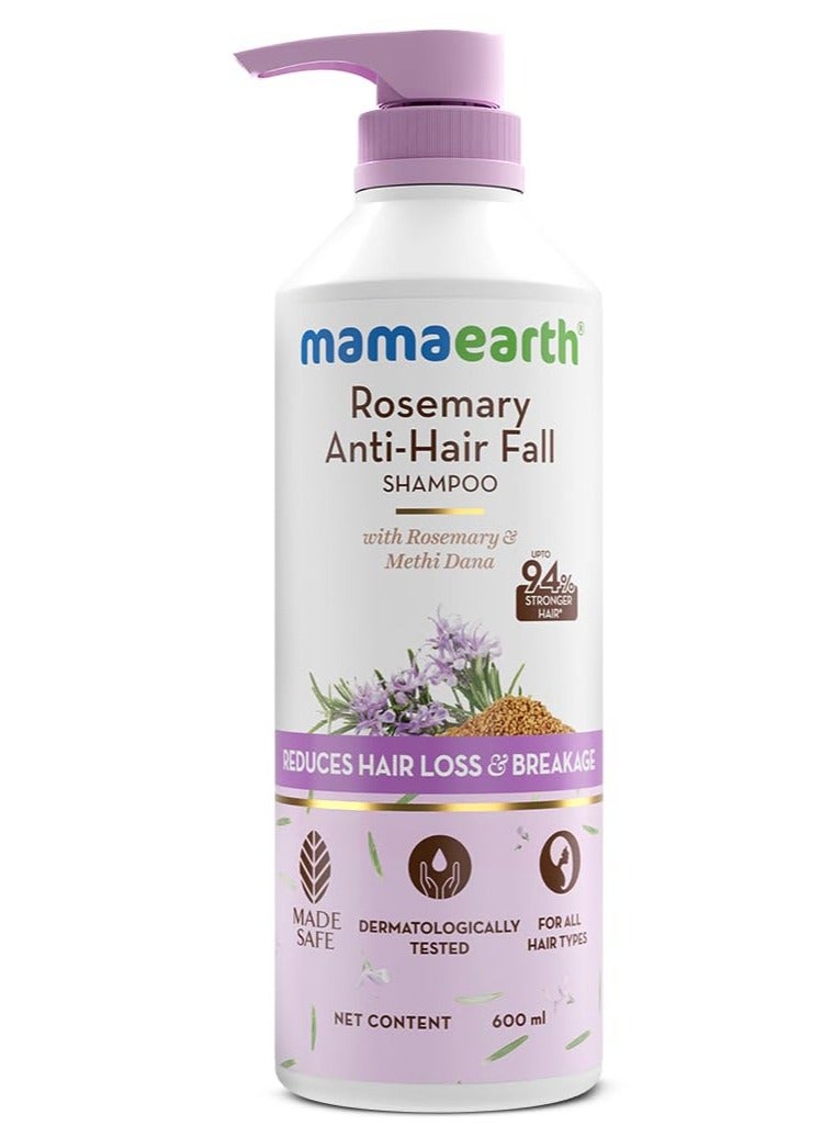 Mama Earth Rosemary Anti-Hair Fall Shampoo with Rosemary & Methi Dana for Reducing Hair Loss & Breakage | Gives up to 94% Stronger Hair | Up to 93% Less Hair Fall |Sulphate Free Shampoo |For Men and Women | 600 ml - Image 1