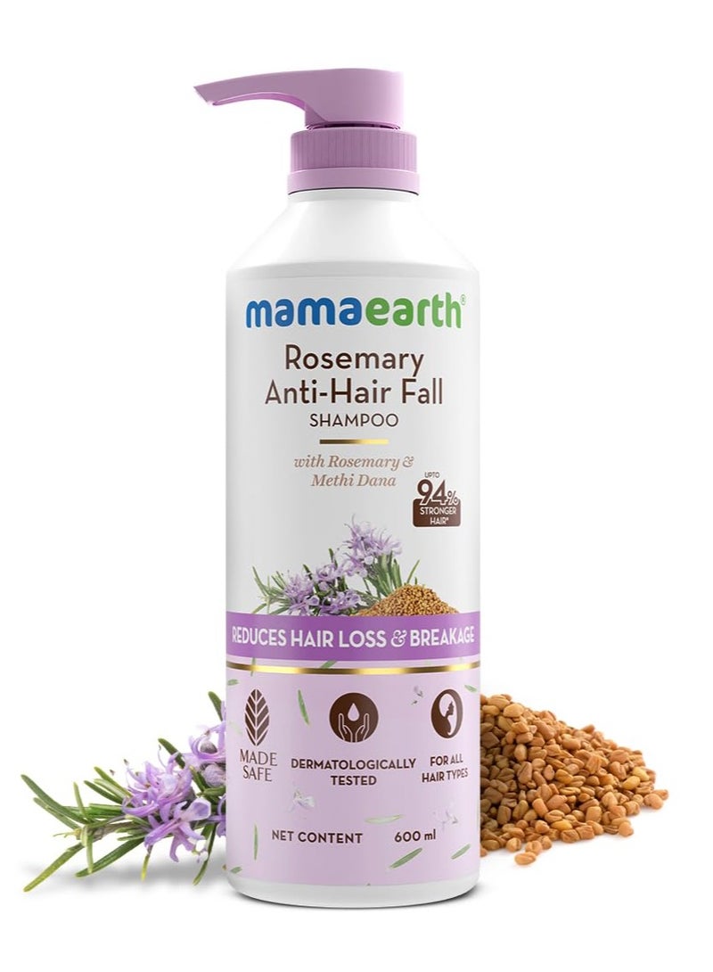 Mama Earth Rosemary Anti-Hair Fall Shampoo with Rosemary & Methi Dana for Reducing Hair Loss & Breakage | Gives up to 94% Stronger Hair | Up to 93% Less Hair Fall |Sulphate Free Shampoo |For Men and Women | 600 ml - Image 2