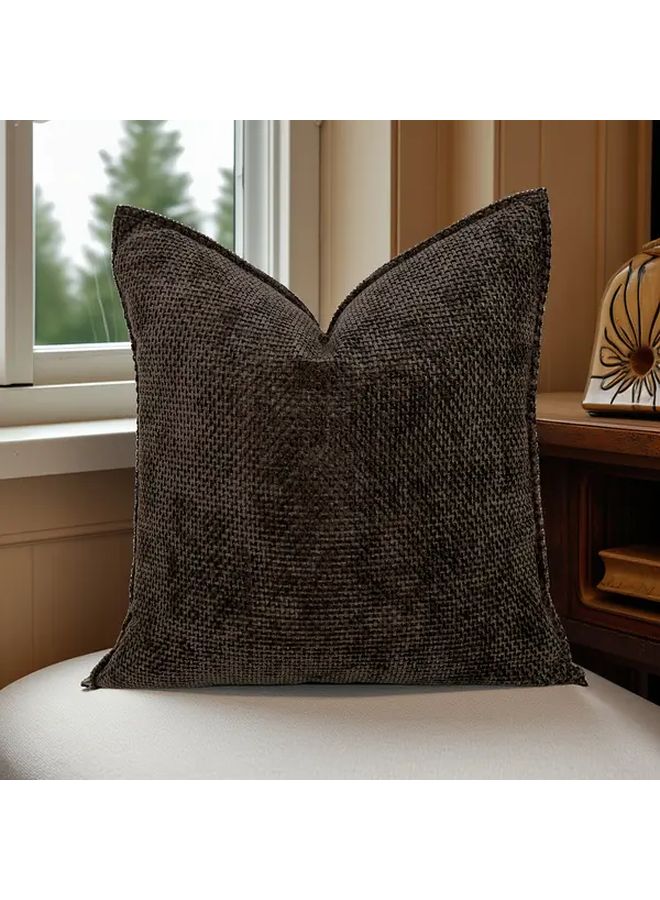 Taupe Vintage Chenille Woven Throw Pillow Cover 18x18 Inch Machine Washable Zipper - Image 1