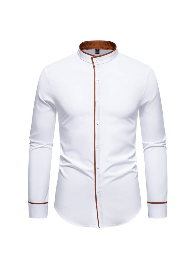 KUYING Men's Henry Collar Design Long Sleeved Shirt 