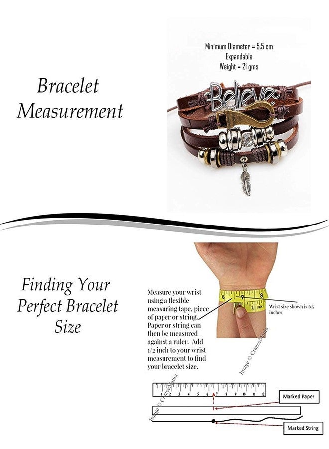ZIVOM® Believe Brown Leather Beads Charm Multi-Strand Unisex Bracelet Men - Image 4