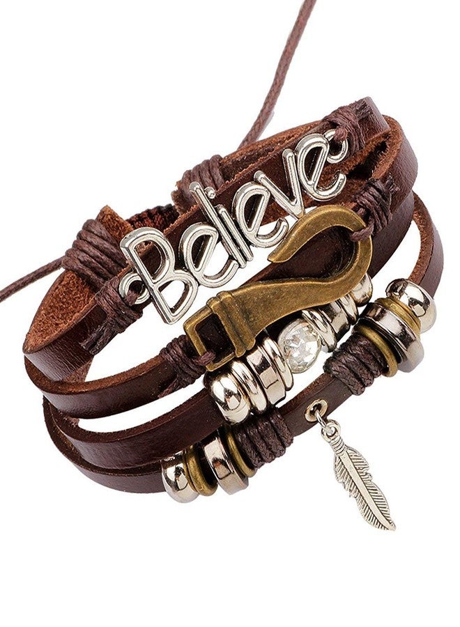 ZIVOM® Believe Brown Leather Beads Charm Multi-Strand Unisex Bracelet Men - Image 1